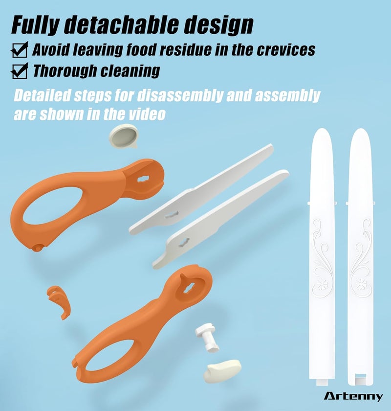 Artenny Baby Food Scissors with Travel Case and Tongs Set, Fully Detachable Ceramic Kids Food Scissors with Safety Lock, Dishwasher Safe, Ideal for Noodles, Meats, Vegetables, Pizza and Fruits (B) - Image 2